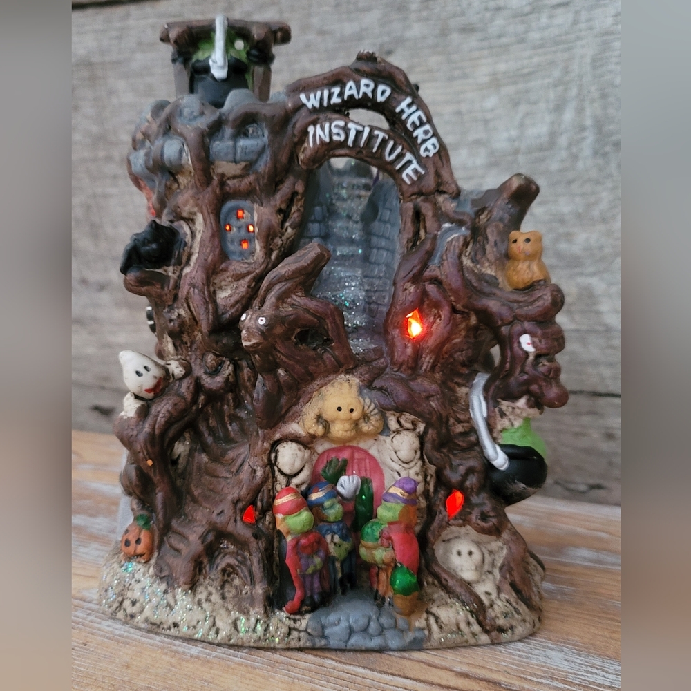 Spooky Adorable Halloween Village Wizard Herb Institute Decor Piece